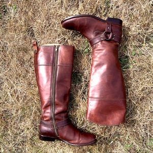 Ladies Tall Leather Harness Boots FRYE 8B Extended